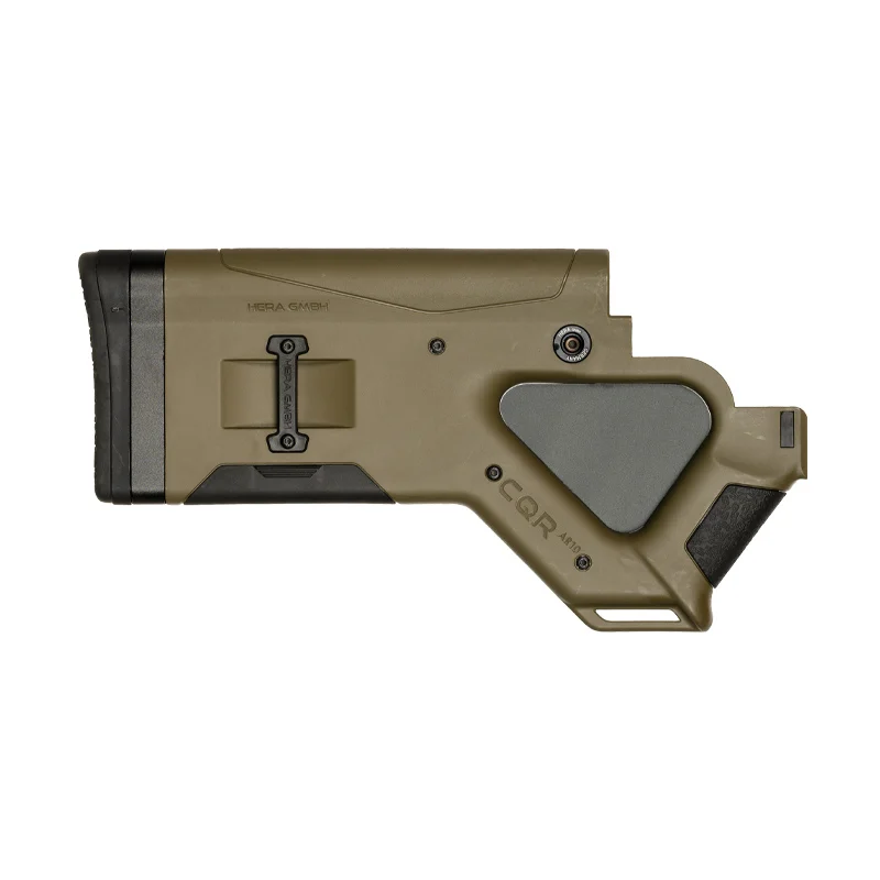 CQR GEN1.0 buttstock in OD Green for AR-10 (state restricted version) pointing right