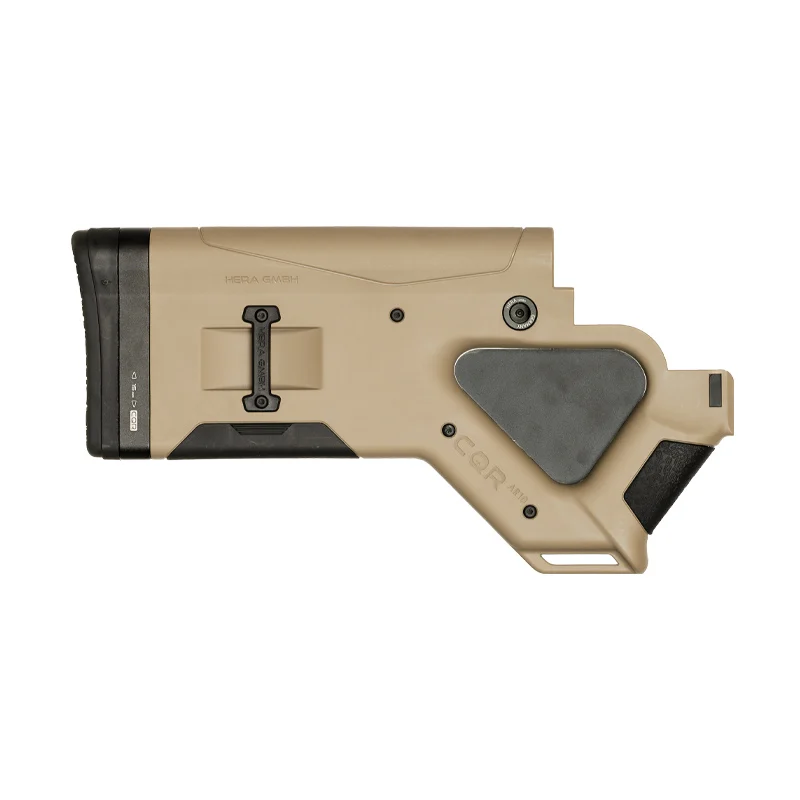 CQR GEN1.0 buttstock in tan (FDE) for AR-10 (state restricted version) pointing right