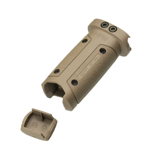 HFG front grip in tan or FDE for AR-15 with compartment open