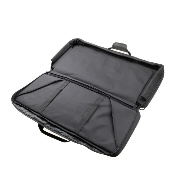 Open 33" black rifle bag showing interior.