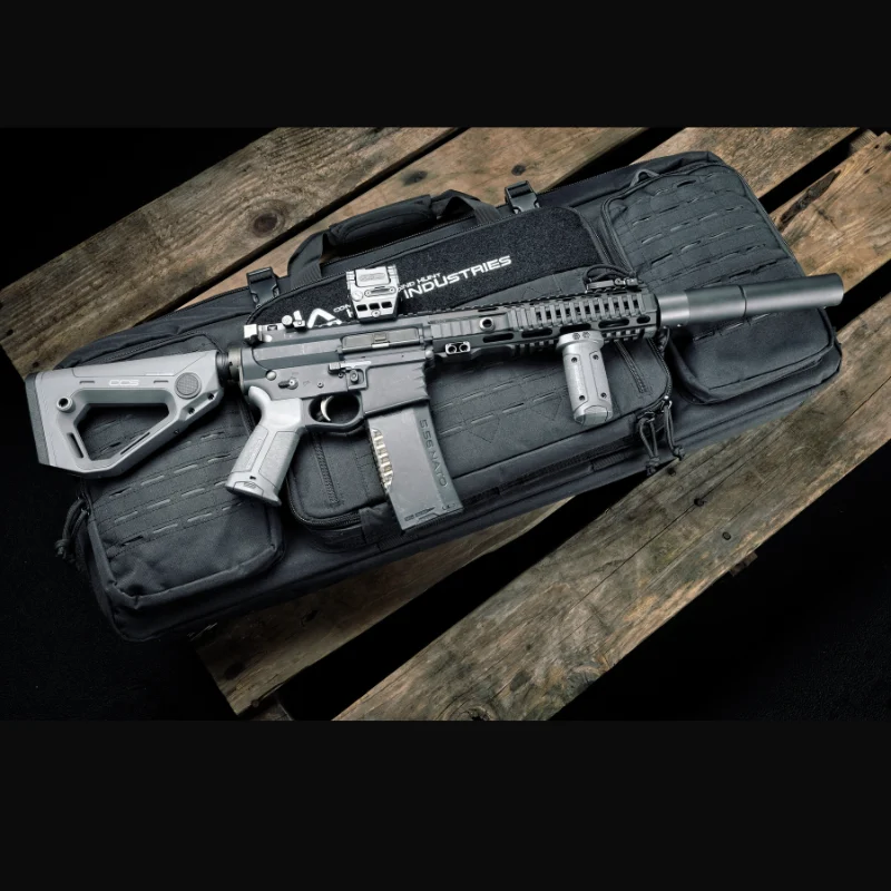 CCS adjustable stock for AR-15 in battleship grey limited edition, pointing left